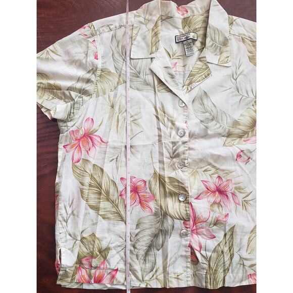 Caribbean Joe's Hawaiian Hibiscus Floral Print Short Sleeved Button Up Shirt - Picture 4 of 5